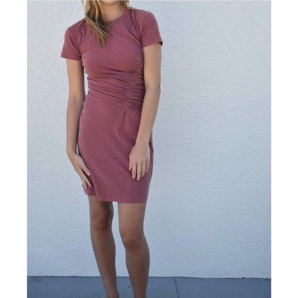 NEW Sundry ruched mini‎ t shirt dress Size 3 wine mauve red pink